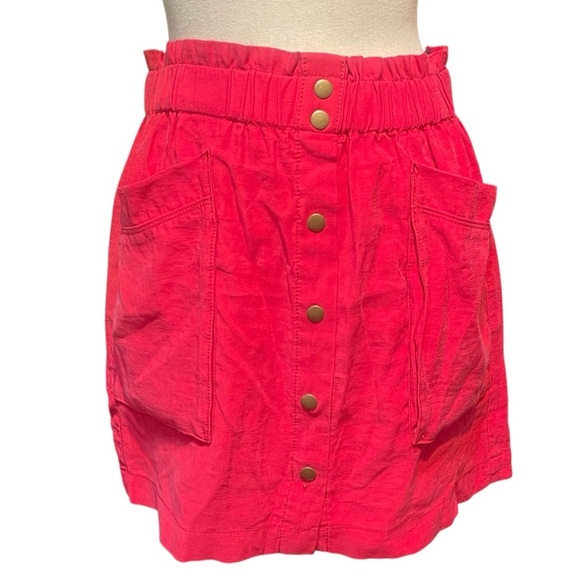 NWT a loves a bright berry red Button Down Paper Bag skirt women's small - Picture 1 of 12